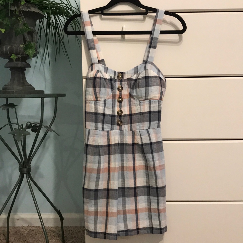 American Eagle XXS Plaid Button Romper